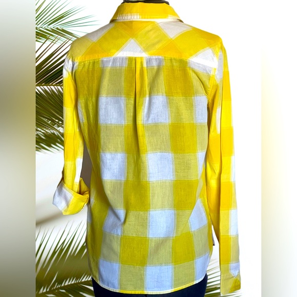 C&C California Yellow and White Plaid Long Sleeve Shirt Size S - Picture 4 of 8